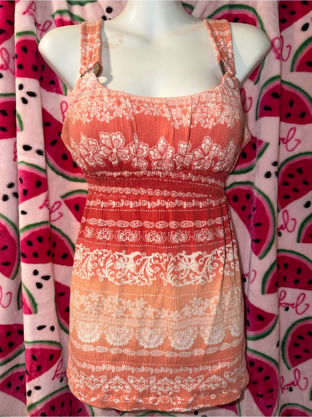 🩷🧡 Self Esteem Tie Waist Printed Tank Top